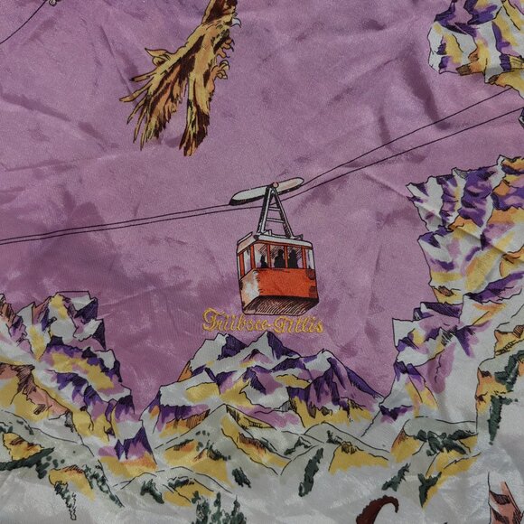 VINTAGE Trübsee Titlis Switzerland SILK Scarf 26" x 25" INTRICATE SKI Uri Alps - Picture 3 of 3